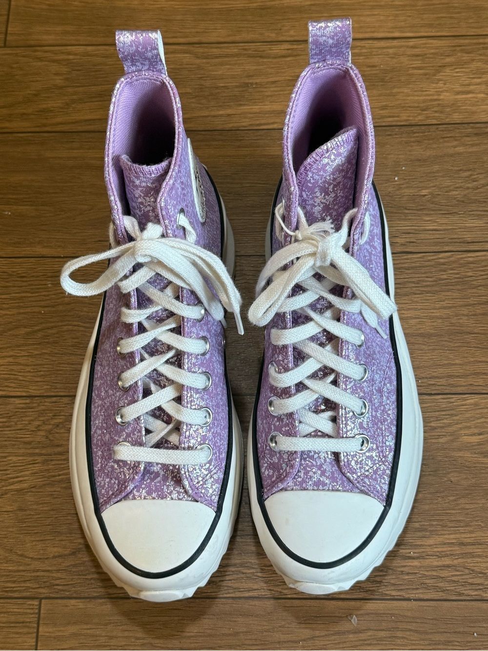 Converse Run Star Hike Lavender Glitter Platform High Top Sneakers - Picture 4 of 7